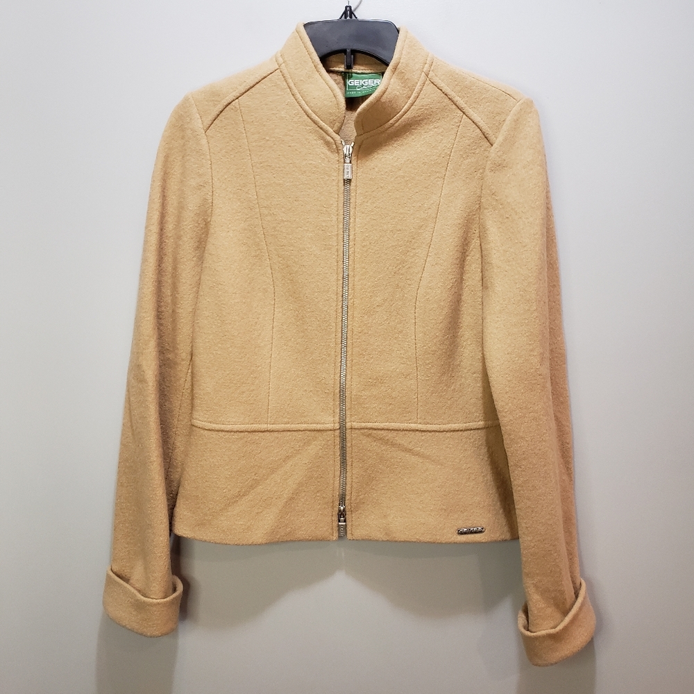 Geiger Collections Wheat Wool Zip Up Jacket Medium Like New! MOCK Collar